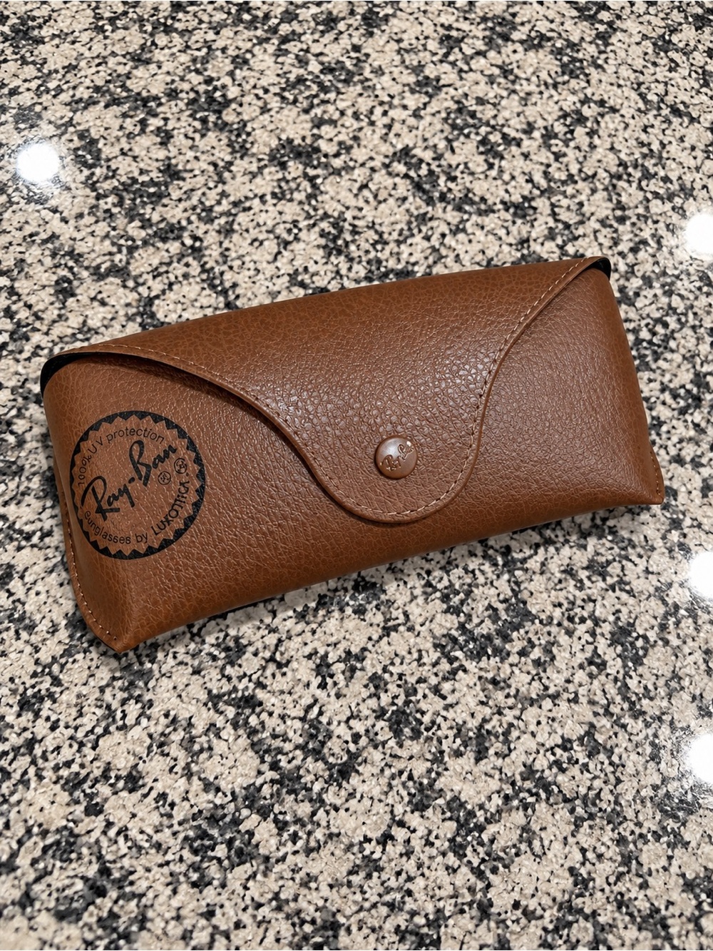 Ray-Ban Brown Leather Sunglasses Case with Snap Closure